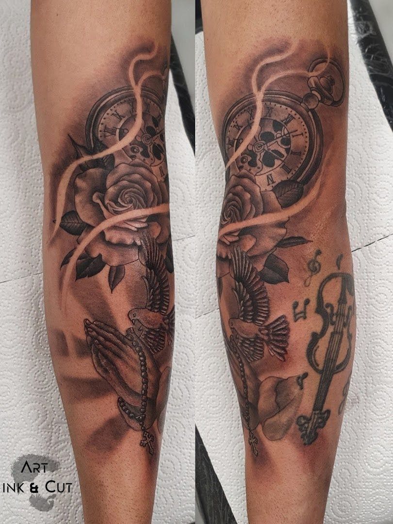 a narben tattoo of a clock and a rose, düsseldorf, germany