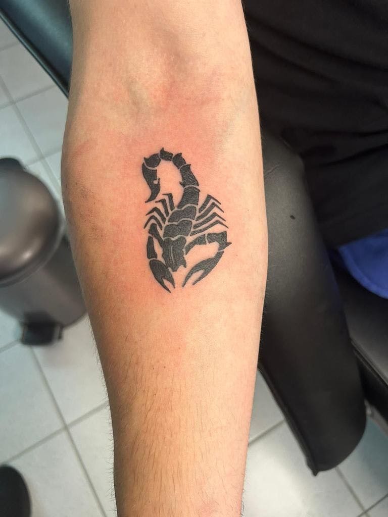 a narben tattoo of a scorpion on the arm, biberach, germany