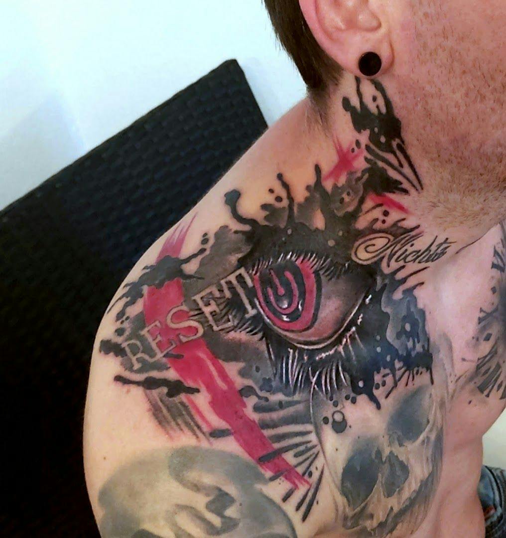 a man with a cover-up tattoo on his chest, altenkirchen, germany