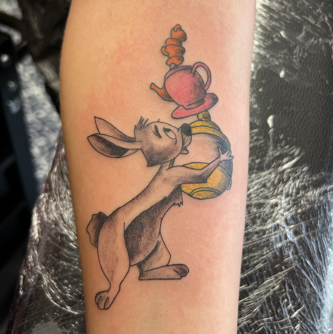 a narben tattoo of a rabbit holding a cup, kreisfreie stadt gera, germany