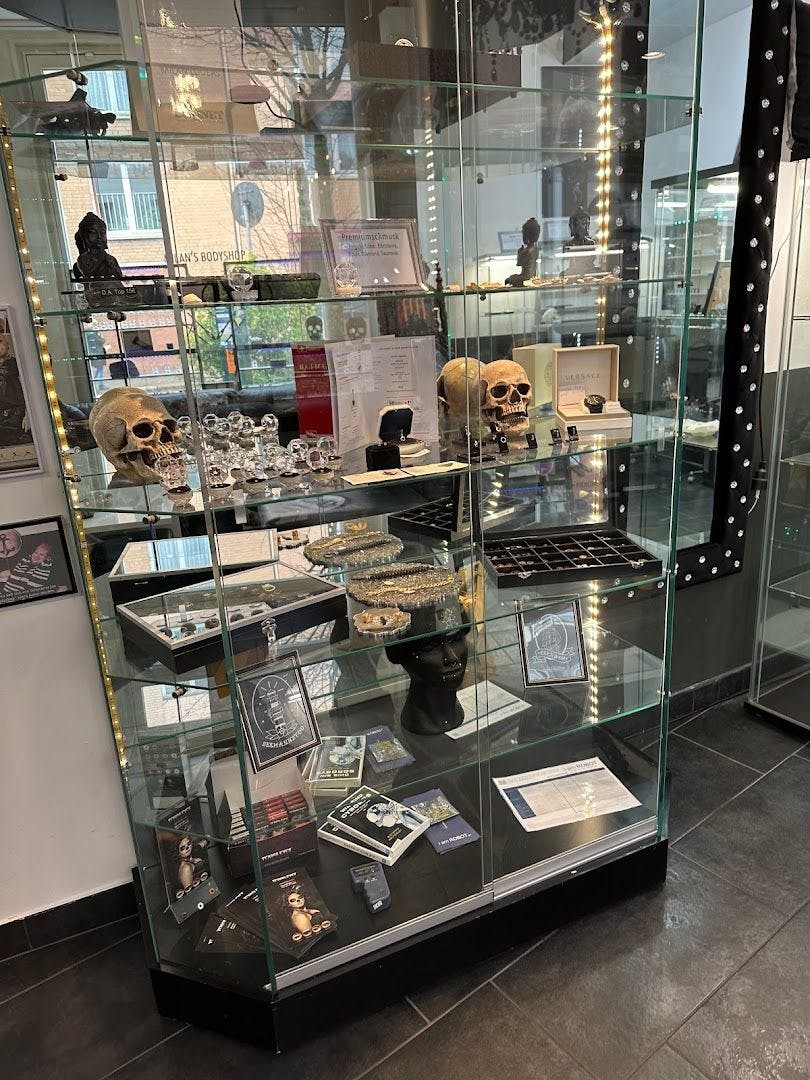a display case with a glass display case