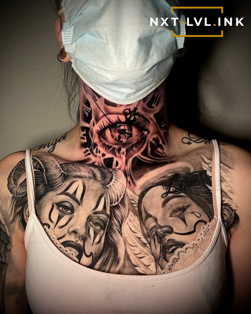 a woman with a cover-up tattoo on her neck, aachen, germany