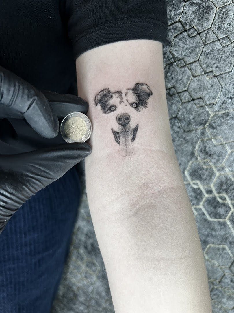 a small dog narben tattoo on the wrist, düsseldorf, germany