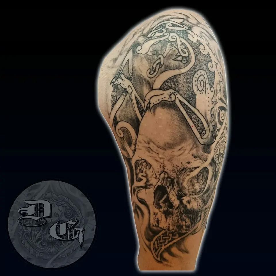 a cover-up tattoo with a skull and a skull on it, bochum, germany